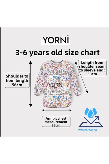 yorni Παιδική σαλιάρα δραστηριότητας ζωγραφικής με μακρύ μανίκι, αδιάβροχη, που πλένεται στο πλυντήριο, για οικογένεια 3-6 ετών