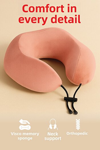 Viscofoam Comfy Orthopedic Travel Pillow Visco Neck Supported Travel Pillow - Salmon |   Ergo Travel