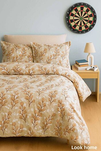 Mira Home Yellow Leaf Patterned Cotton Single Duvet Cover Set
