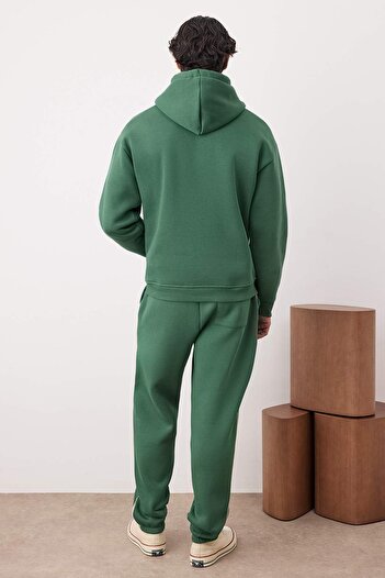 Trendyol Collection Πράσινο Oversize/Φαρδύ κέντημα με κουκούλα με φλις εσωτερικά Φούτερ Φόρμα TMNAW24EM00000