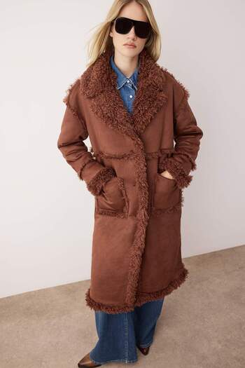 Trendyol Collection Brown Double Sided Fur Mono Closure Oversize Long Suede Coat Twoaw26Kb00001