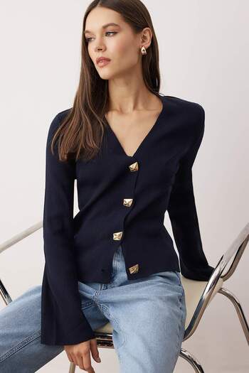 Trendyol Collection Navy Blue*001 Button Detailed Plain Knitwear Cardigan Twoaw26Hi00144