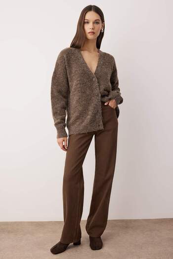 Trendyol Collection Wardrobe Essentials Mink Alpaca Blended Basic Knitwear Cardigan Twoaw26Hi00265