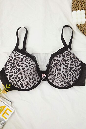 Trendyol Curve Multi-Colored Animal Pattern Covered Plus Size Bra Tbbaw26Cw00005