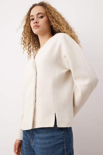 Trendyol Collection Ecru Double-Breasted Closure Woven Tweed Jacket Twoaw26Ce00026