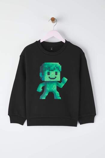 TRENDYOLKIDS Черно*001 Плетена блуза с принт TKDAW26SW00051