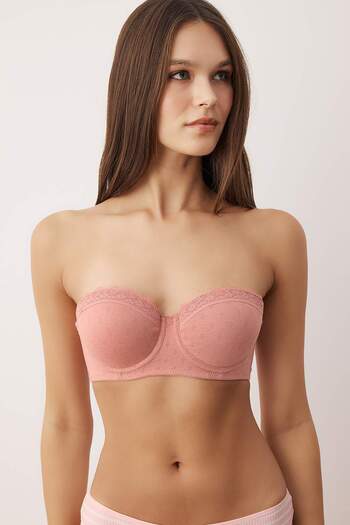 Trendyol Collection Dusty Rose Single Camisole Underwire Lace Detail Plain Fixed Cup Balconette Bra Thmaw26Su00001