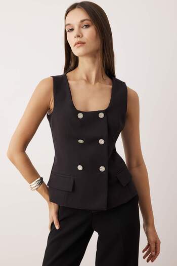Trendyol Collection Black Regular Accessory Buttoned Vest Twoaw26Ye00028
