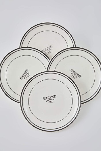 TRENDYOLMİLLA HOME Set of 4 Minimal Patterned Porcelain Cake Plates 21cm Tphaw26Tbk00018