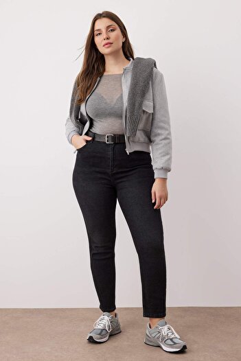 Trendyol Curve Anthracite High Waist Plus Size Skinny Jeans Tbbaw26Cj00035
