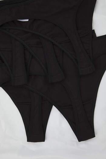 Trendyol Curve Chiloți negri, pachet de 5, din bumbac, cu talie normală, mărime mare, TBBSS25CM00012