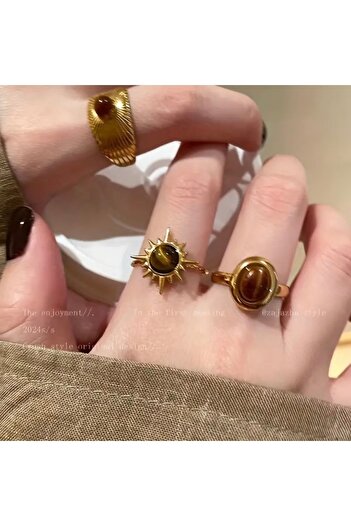 FloresDeCarnaval Golden Aura - Vintage 3-Piece Zircon Stone Ring Set