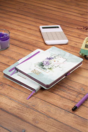 DİVAL 13.5X20 cm Purple Floral Hard Cover Dotted Undated Stitched Note School Notebook