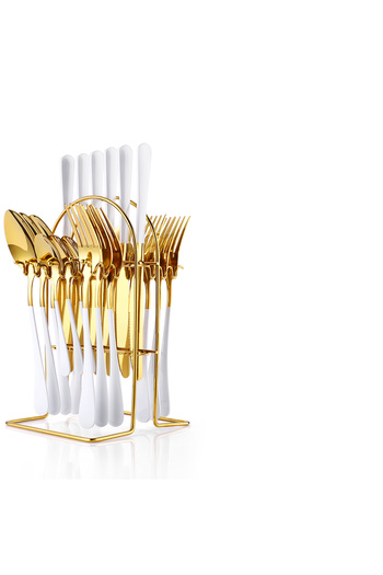 Trendy's Stainless steel cutlery set, 24 pieces, with stand, TRENDY'S, white-gold