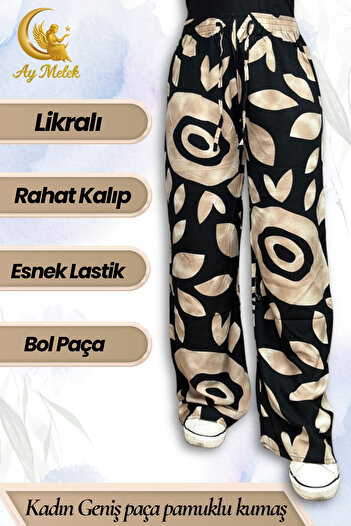 AYMELEK Women's Cotton Woven Patterned Loose Fit Wide Leg Pants