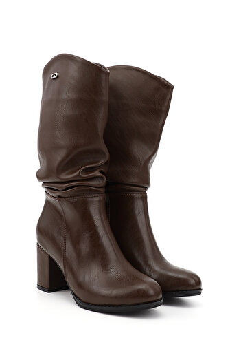 GÖNDERİ(R) Women's / Girls' Brown Round Toe Bellows Thick Heeled Boots