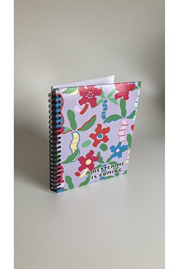 Lemsstudio Better Me Lilac Flower Patterned Hard Cover Patterned Spiral Ruled Notepad 59Stlp1