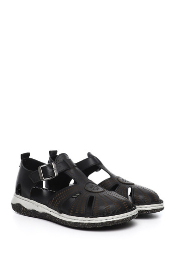 GÖNDERİ(R) Women / Girls Charcoal Wedge Heel Genuine Leather Sandals