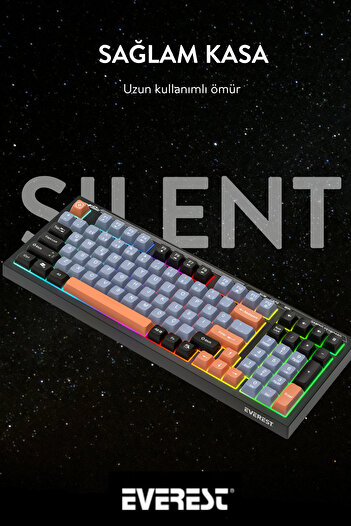 Everest KB-98 Sessiz Rainbow Q Türkçe Klavye Membrane Oyuncu Klavyesi Gaming Klavye