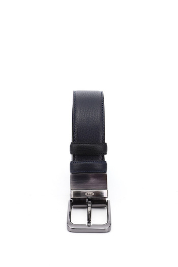 GÖNDERİ(R) Men's Black to Navy Blue Genuine Leather 3.5 cm Double Sided Classic Belt