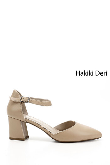 GÖNDERİ(R) Women's Nude Ankle Strap Medium Heel Genuine Leather Shoes