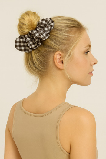 odaburada Dark Brown Gingham Women's Bagel Hair Clip