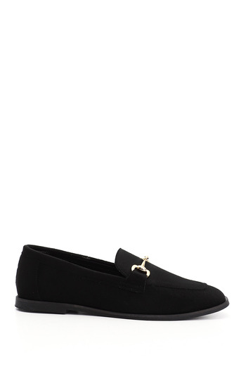GÖNDERİ(R) Women/Girls Black Suede Blunt Toe Buckle Ballerinas