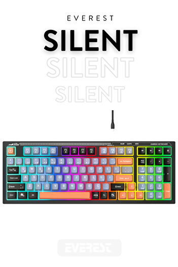 Everest KB-98 Sessiz Rainbow Q Türkçe Klavye Membrane Oyuncu Klavyesi Gaming Klavye