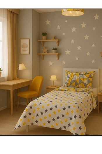 VİLERA HOME Gray Color Star Chain Pillowcase Single 155*215 Two-Way Multi-Purpose Bedspread