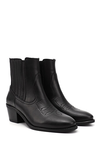 GÖNDERİ(R) Women / Girls Black Thick Heeled Genuine Leather Cowboy Boots