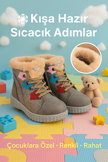 MORENİCA F0011 Star Kids Silver Shearling Παιδικές Μπότες