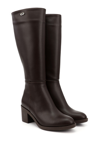 GÖNDERİ(R) Women's / Girls' Brown Zippered Thick Heeled Boots