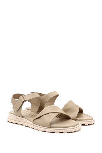 GÖNDERİ(R) Women / Girls Beige Antique Velcro Strap Genuine Leather Sandals