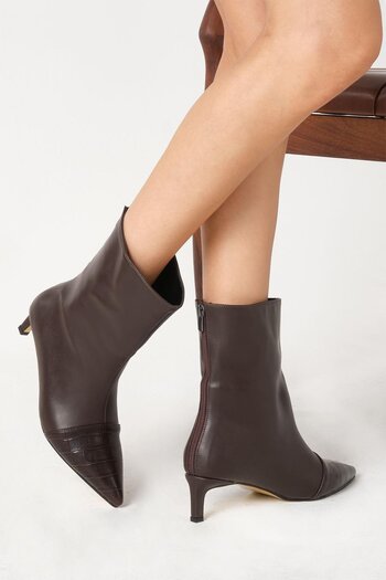 Mio Gusto Brown Croco Detailed Women's Thin Heeled Boots