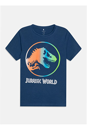 name ıt Name İt Desenli Koyu Mavi Erkek Çocuk T-Shirt NKMMISAEL JURASSIC SS TOP SKY