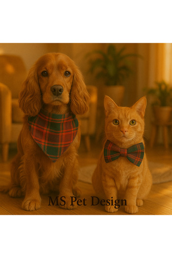 MS Pet Design Adjustable Cat Dog Bandana Bow Tie Set - Christmas Gift