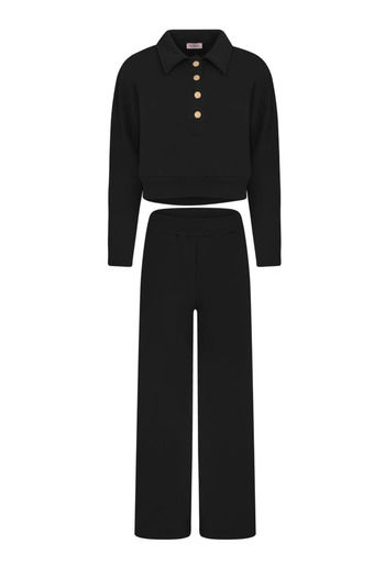 La Sarta Bella Padded Gold Button Black Tracksuit Set