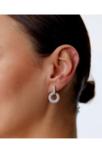 Vitastyle Silver and Gold Color Stone Detail Interlaced Earrings