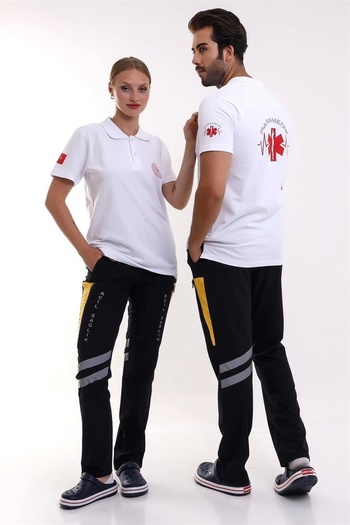 Bilenn Tekstil Paramedic Collared Unisex Tshirt Short Sleeve - White