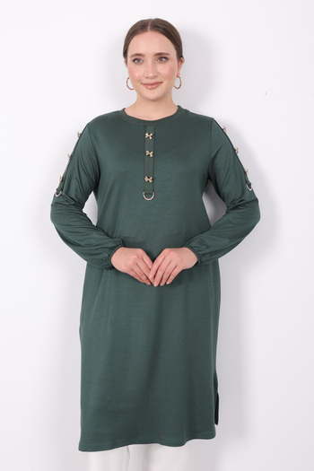 Linvey Crystal Comfortable Casual Stylish Buttoned Half Placket D Buckle Sports Tunic