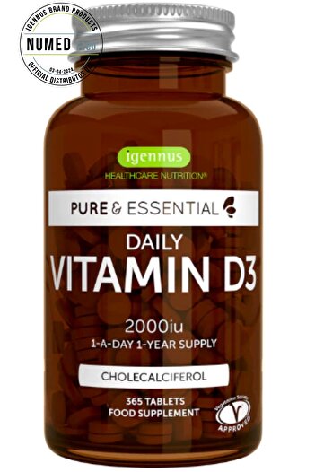 Igennus Healthcare Nutrition Daily Vitamin D3 2000iu Cholecalciferol, 1-a-day, 365 Tablets