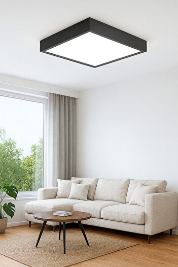 Homedit Antrasit Ahşap Çerçeveli Led Panel Gün ışığı Aydınlatma 3000k 60*60 cm
