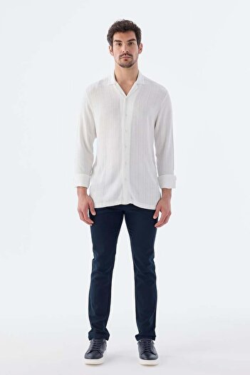 Jakamen Λευκό Classic Fit Apaş γιακά ριγέ 100% βαμβακερό πουκάμισο Bohemian