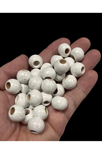 Artdeco 14 mm White Wooden Beads (50 Gr, Average 47 Pieces) Wide Hole Diameter 6 mm Macrame Bag Jewelry