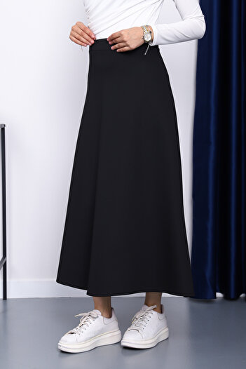İmajButik Black Elastic Waist Scuba Flared Skirt