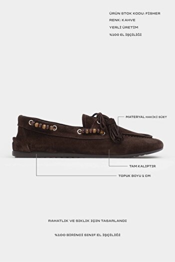 NİŞANTAŞI SHOES Fisher Brown Genuine Suede Flat Sole Bead Detail Women's Ballerina Shoes