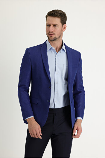 Kiğılı Super Slim Fit Extra Slim Fit Classic Patterned Wool Linen Blended Jacket