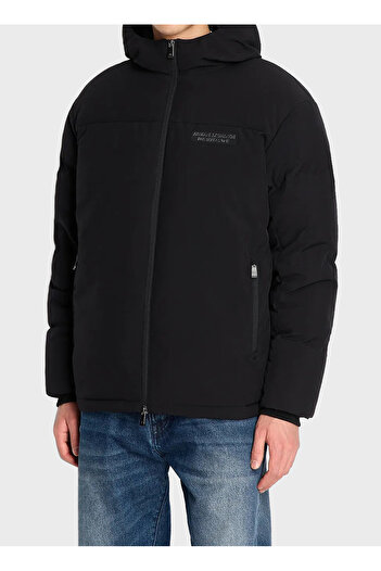 Armani Exchange Hooded Black Men's Coat 6Rzb03 1200 Black