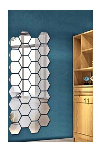 Numa Concept 12 Pieces Mirrored Silver Plexiglass - Laser Cut Wall Decoration Honeycomb, 10X10 cm