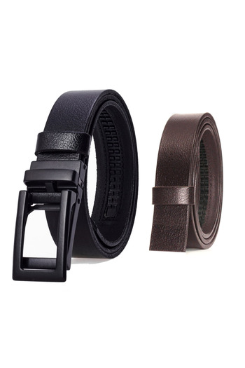 derikem Automatic Buckle, No Hole, 100% Genuine Buffalo Leather Classic Men's Belt with Brown Stripe